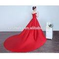 2017 Vestido de cetim de cetim vermelho com vestido de baile de cauda longa Trem de trem vermelho